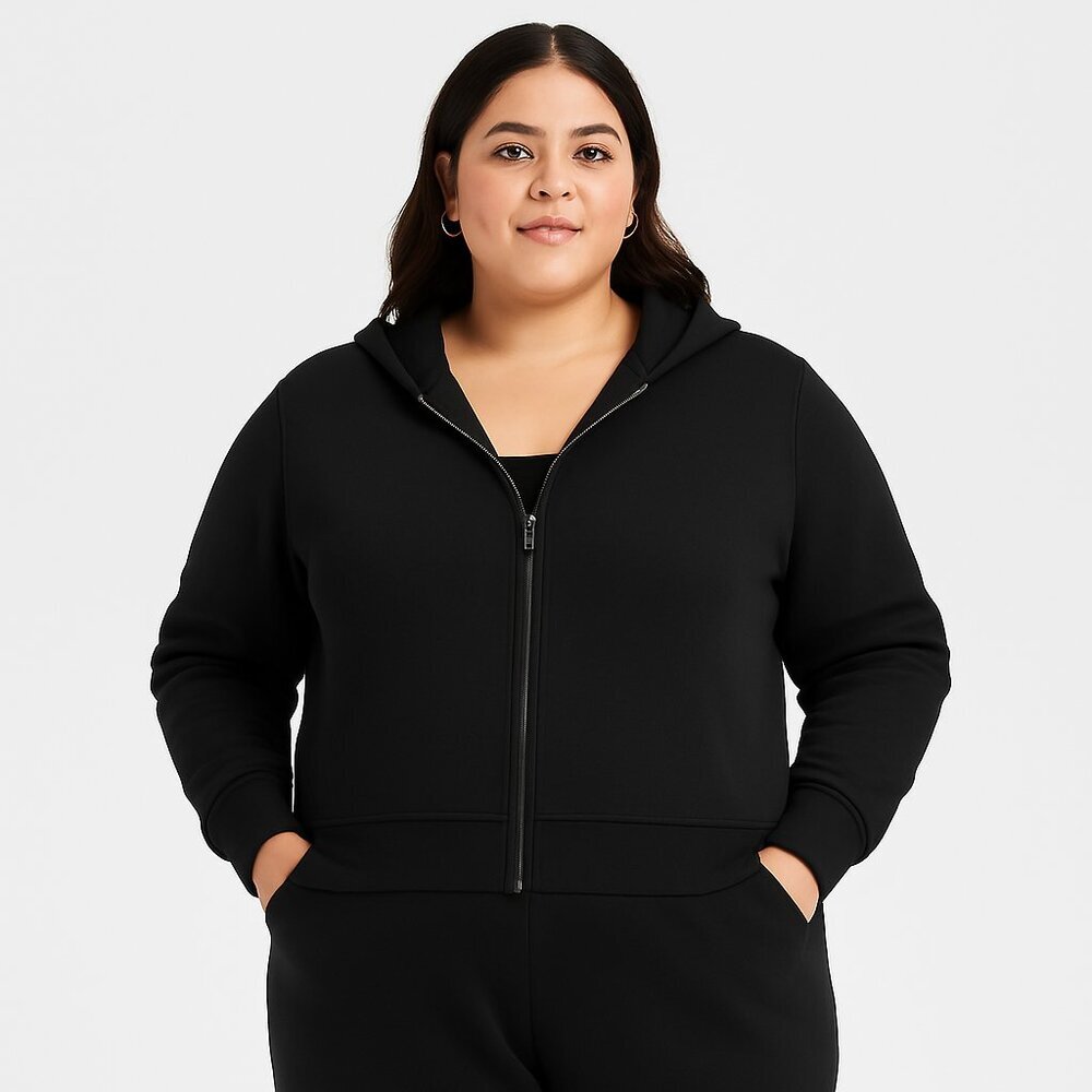 A New Day Women's Double Knit Zip Hoodie Sweatshirt Jacket Size XL Black New